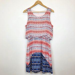 Pixley White Blue Red Graphic Print Sleeveless Mini Dress, Size Small, GUC